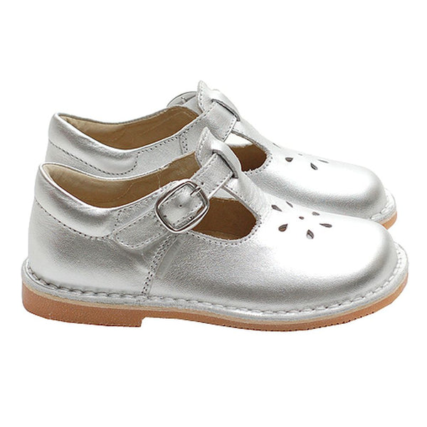 Silver T Strap Buckle Flower Cut Out Toddler Girl Shoes 5-2 - SophiasStyle.com